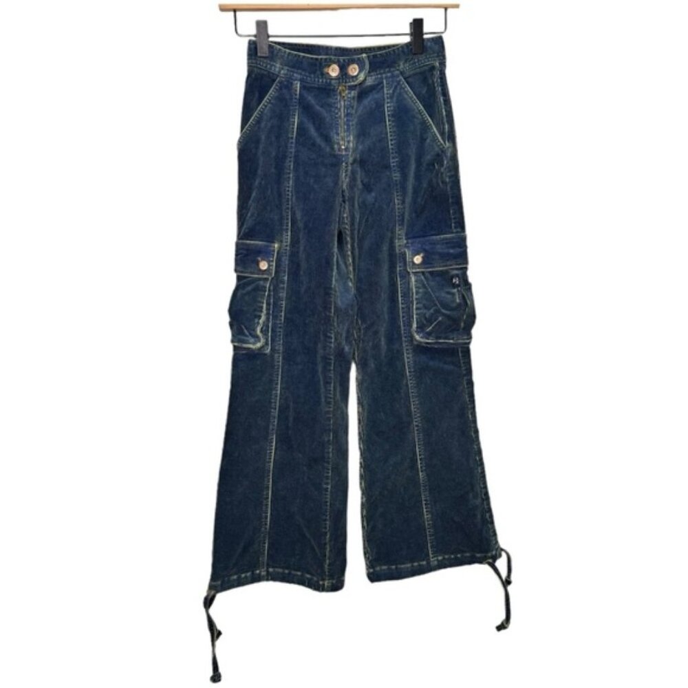 Vintage Hollywood Jeans Blue Corduroy Cargo Wide Leg Flare Size 10